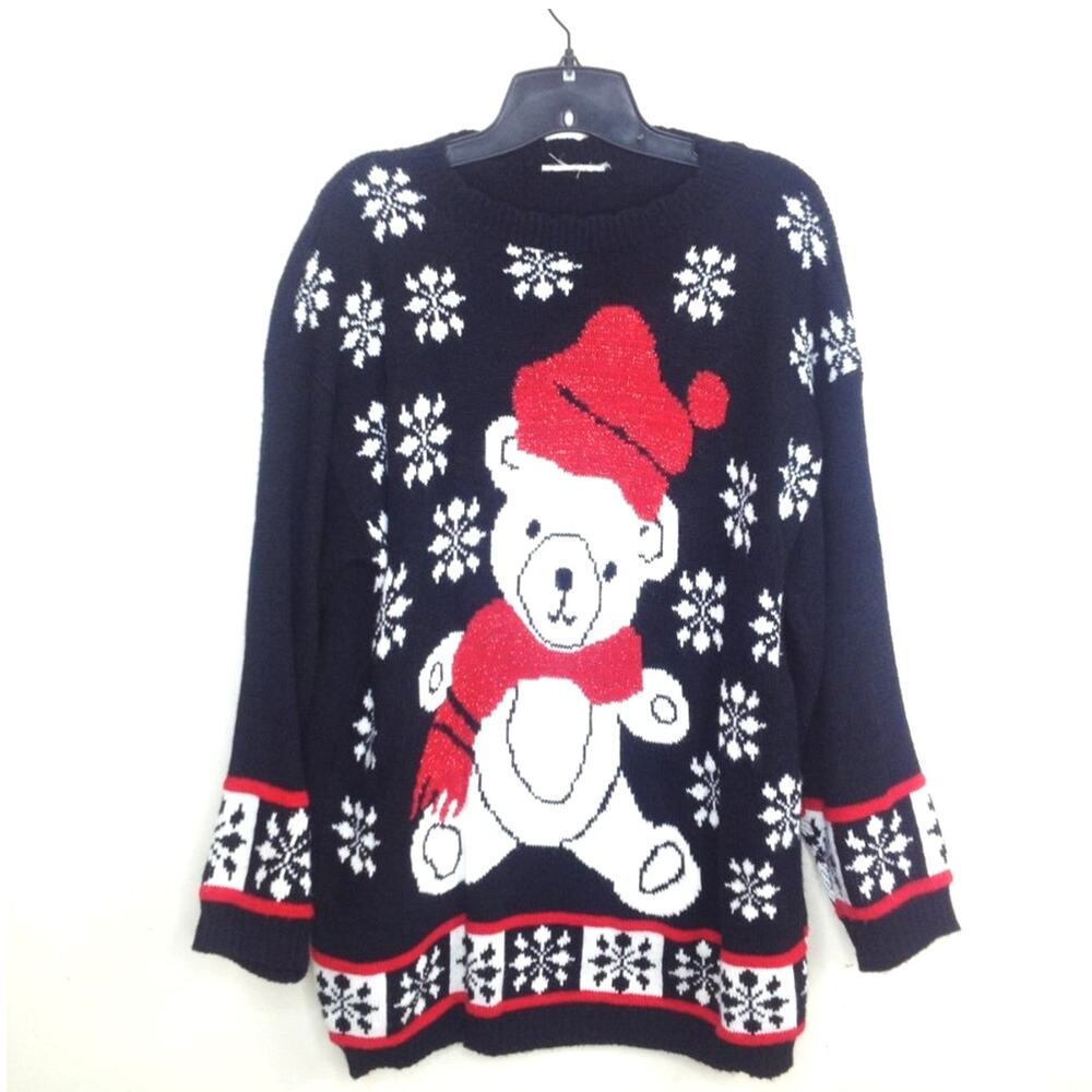 Vintage Oversized 90's Teddy Bear And Snowflakes Christmas Sweater